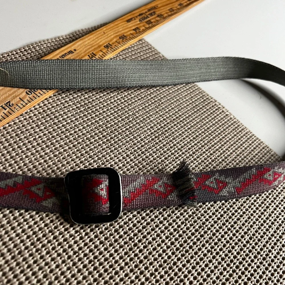 Patagonia Friction Belt Nylon Webbing Grey Red Aztec Geometric Pattern 43 Inch